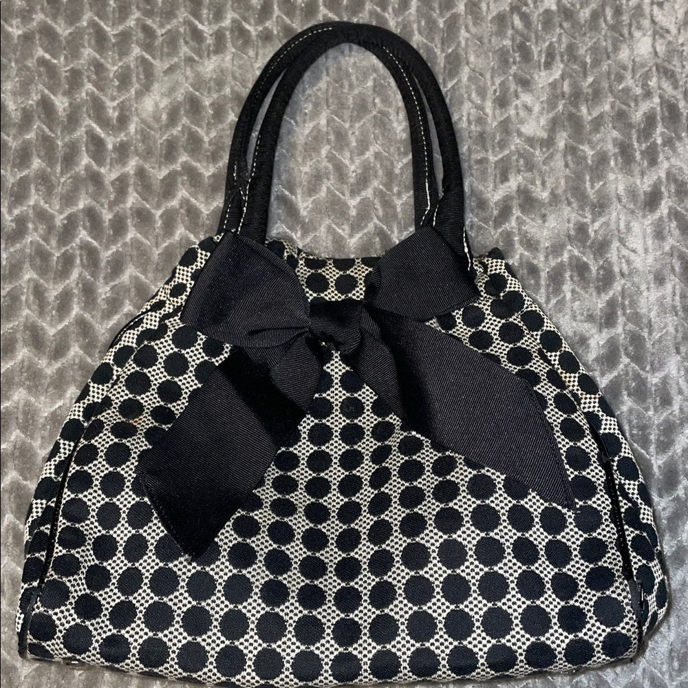 Talbots black & white polka dot handbag with large black‎ bow.  Magnetic close